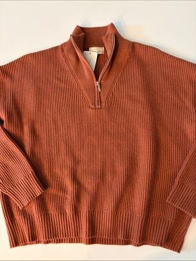 BECOOL S/M BRICK MOCK NECK QUARTER ZIP CROP SWEATER NWT